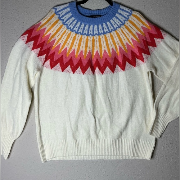 Nordic Pattern Crew Neck Sweater in Blue and Yellow - Picture 2 of 7